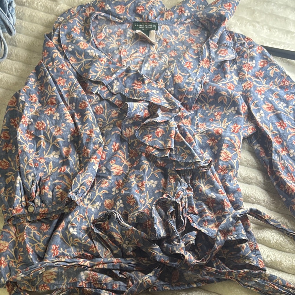 Polo by Ralph Lauren Blue Floral Wrap Blouse